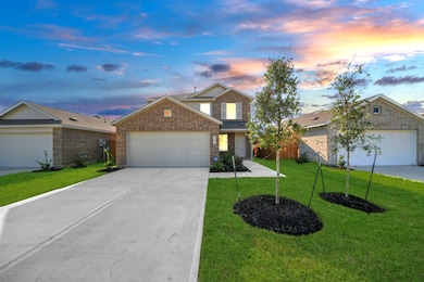This photo features a modern two-story brick home