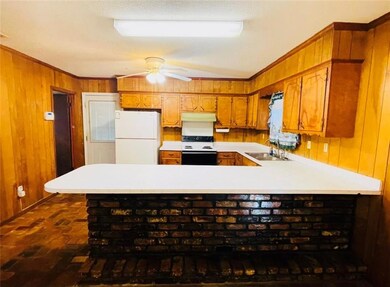 Kitchen with sink, kitchen peninsula, white applia