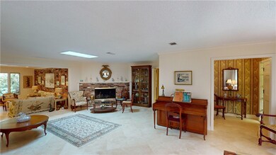 Large brick fireplace in Living Room