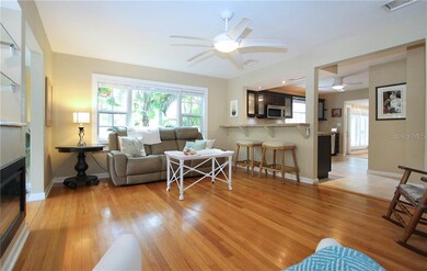 Living room adjacent to kitchen entrance