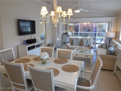 Dining space featuring lofted ceiling, ceiling fan