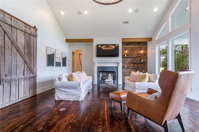 Spacious open living room with gas fire place