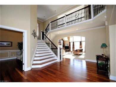 Dramatic, sweeping foyer with Brazilian cherry flo