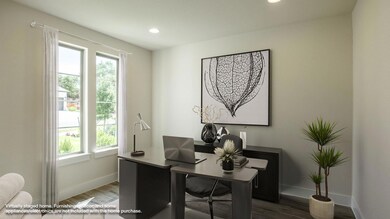 Office space with plenty of natural light, wood f