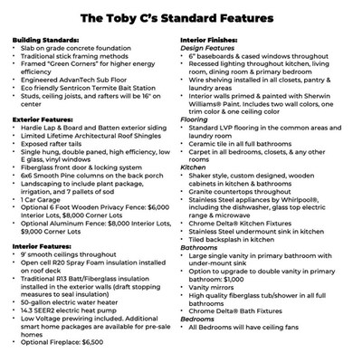 Toby C Standard Features - All plans, pricing and
