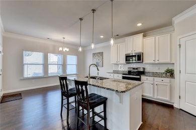 Kitchen featuring dark wood-style flooring, a sink