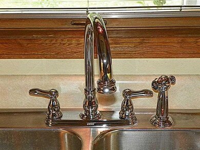 Kitchen. A tall Delta Faucet with sprayer set & Double stainless sink...no Solid surface scouring  required!