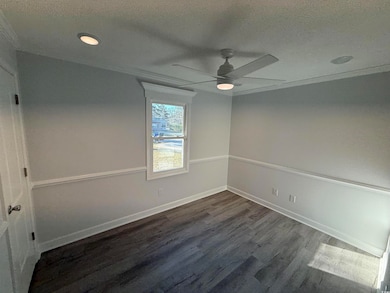 Spare room with dark wood-style floors, a ceiling 