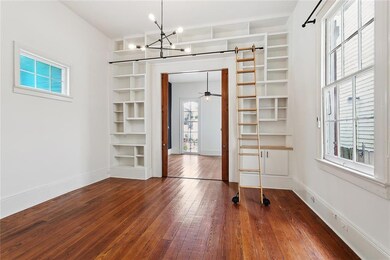 Built in bookshelves with library ladder