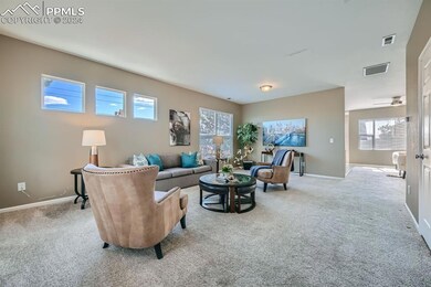 Carpeted living room with plenty of natural light 