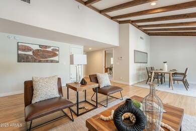 Living Dining Vaulted Beamed Ceiling