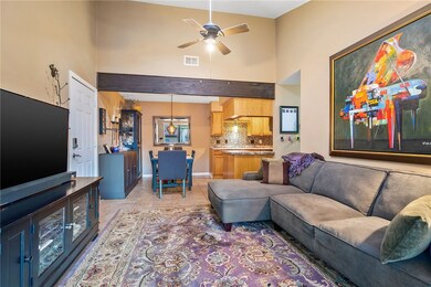 View from living room to dining & kitchen