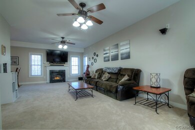 Family room with gas fireplace, 2 ceiling fans