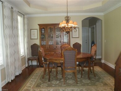 Formal dining room with hardwood flooring and tray