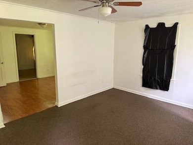 Spare room featuring ceiling fan, carpet, baseboar