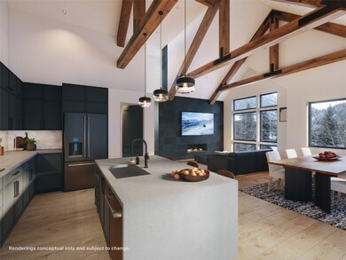 Open concept kitchen and living space depicted wit