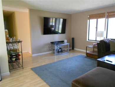 The living room, with laminate flooring, has lots 
