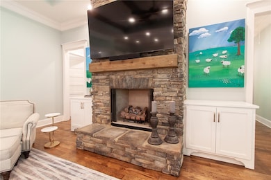 Stone Hearth Fireplace w/gas logs