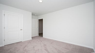 Unfurnished bedroom featuring light carpet