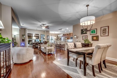 Dining  and great room with hardwood flooring and 