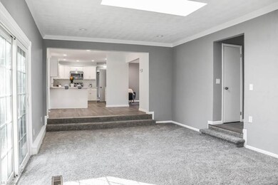 Sunken great room with a skylight.