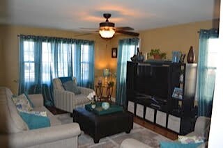 Living room facing front of home
