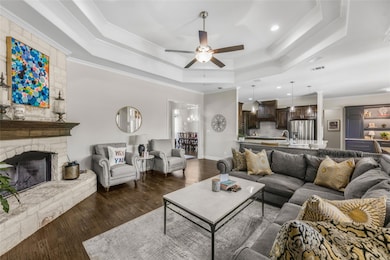 Wood burning fireplace in living room