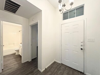 Entrance foyer featuring dark wood-type flooring a