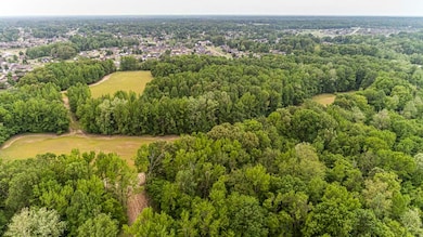Aerial view of property's location with a heavily 
