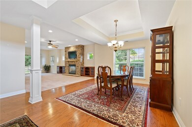 View of the dining area from the entry shows the a