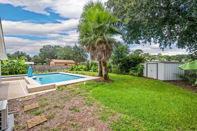 Palm trees, mature landscaping