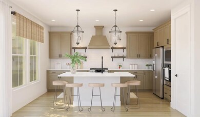 Kitchen with pendant lights & quartz countertops