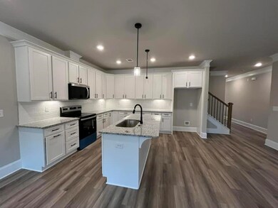 Kitchen with dark wood-style floors, a sink, decor