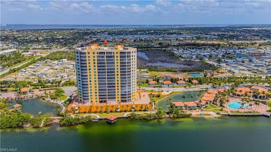 Aerial view of a nearby body of water