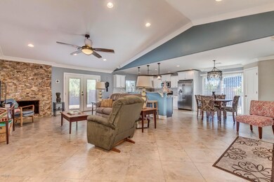 Open concept with all tile flooring.
