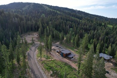 Aerial view of property and surrounding area featuring a heavily wooded area and mountains