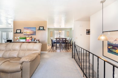 Carpeted living room featuring baseboards