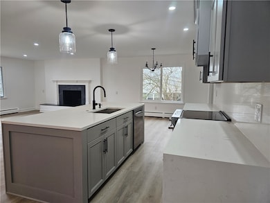 Kitchen area with island