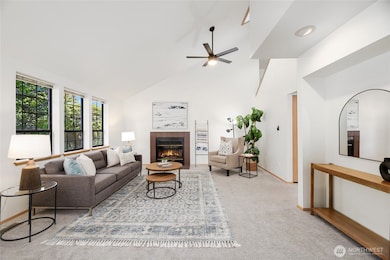 Living room with gas fire place.