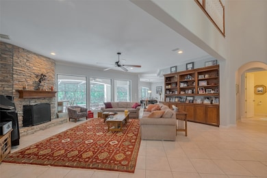 This custom home features soaring ceilings through