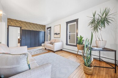 Living room with maple floors