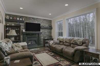 Living room with granite fireplace
