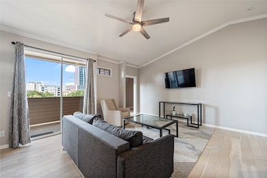 Closer look at the living room with top floor ceil