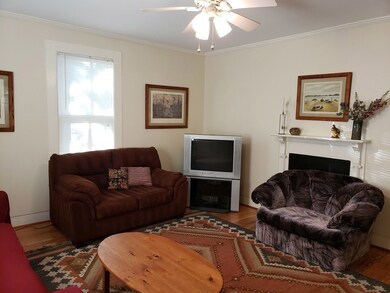 Family room with ceiling fan