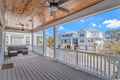 Wooden deck with an outdoor hangout area, stairway
