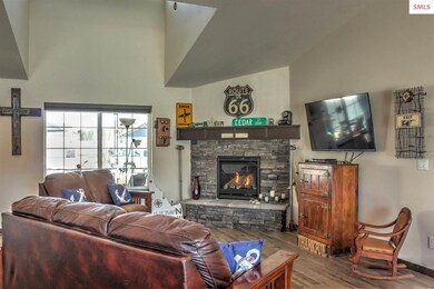Stacked stone gas fireplace