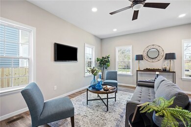 Living room with recessed lighting, wood finished