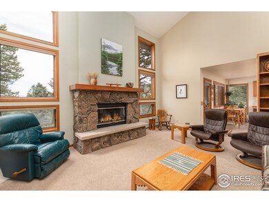 Living room with cathedral ceiling and views
