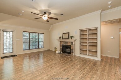 Living room, fireplace with gas starter and bookshelves