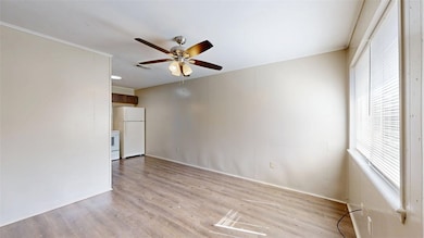 Spare room with light wood-type flooring and ceiling fan